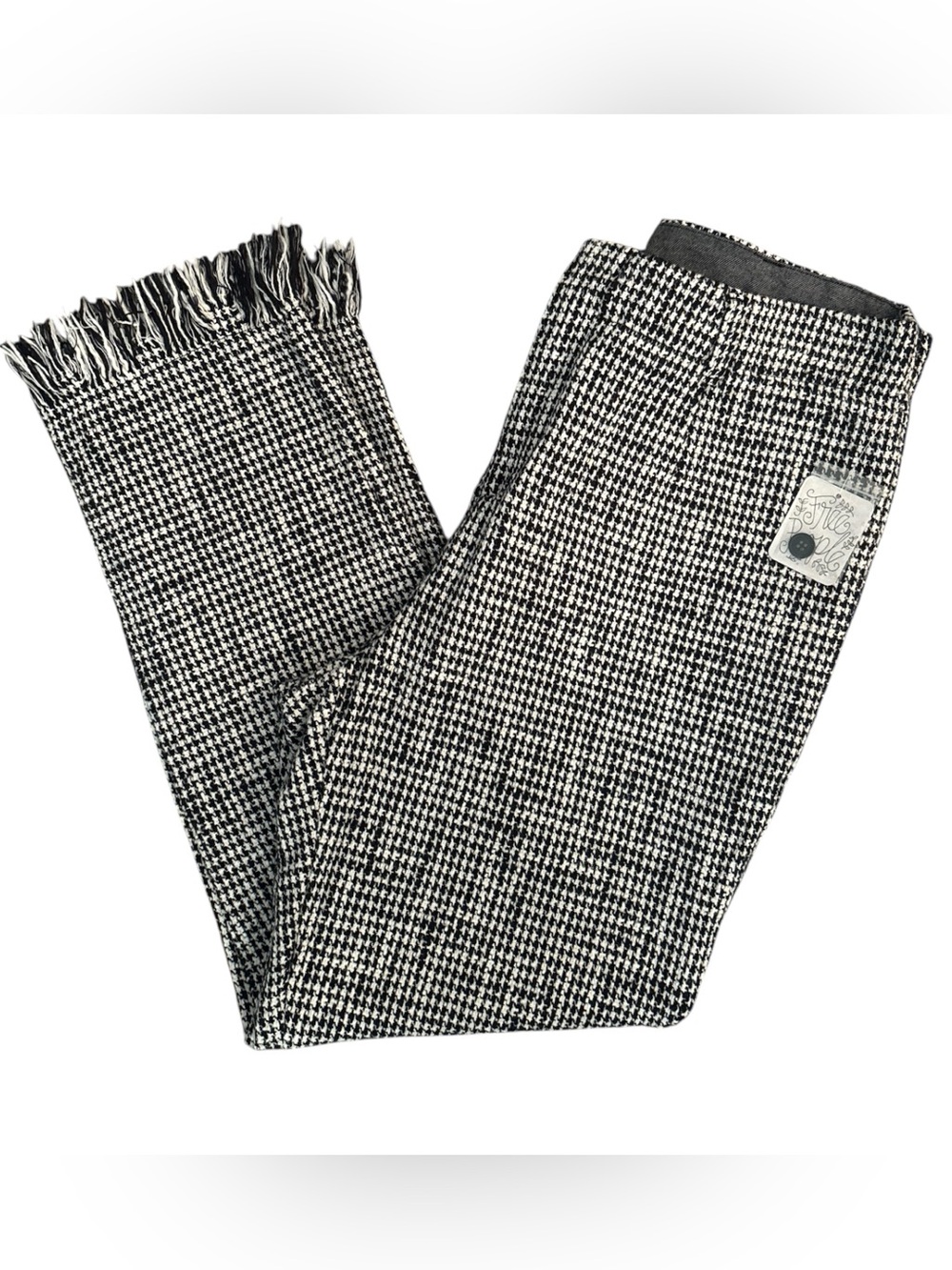Free People Houndstooth Fringe Hem Pants Size 12 NWT Black White Preppy